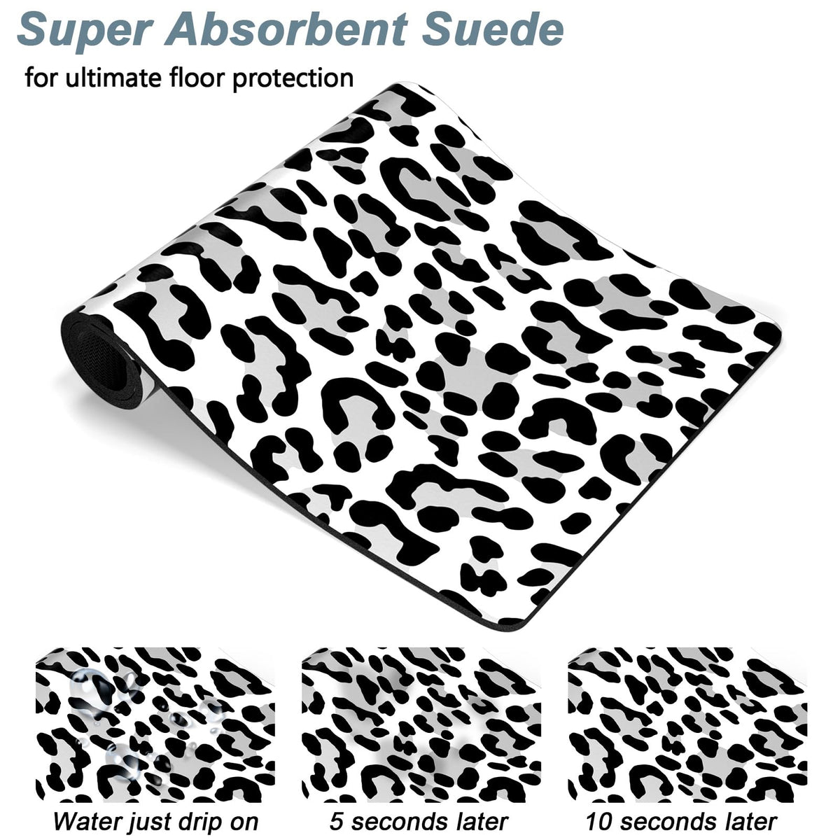 Dog Food Mat 16" x 24" Leopard Absorbent Dog Cat Bowl Mat for Food and Water (White Leopard / 16"L x 24"W)