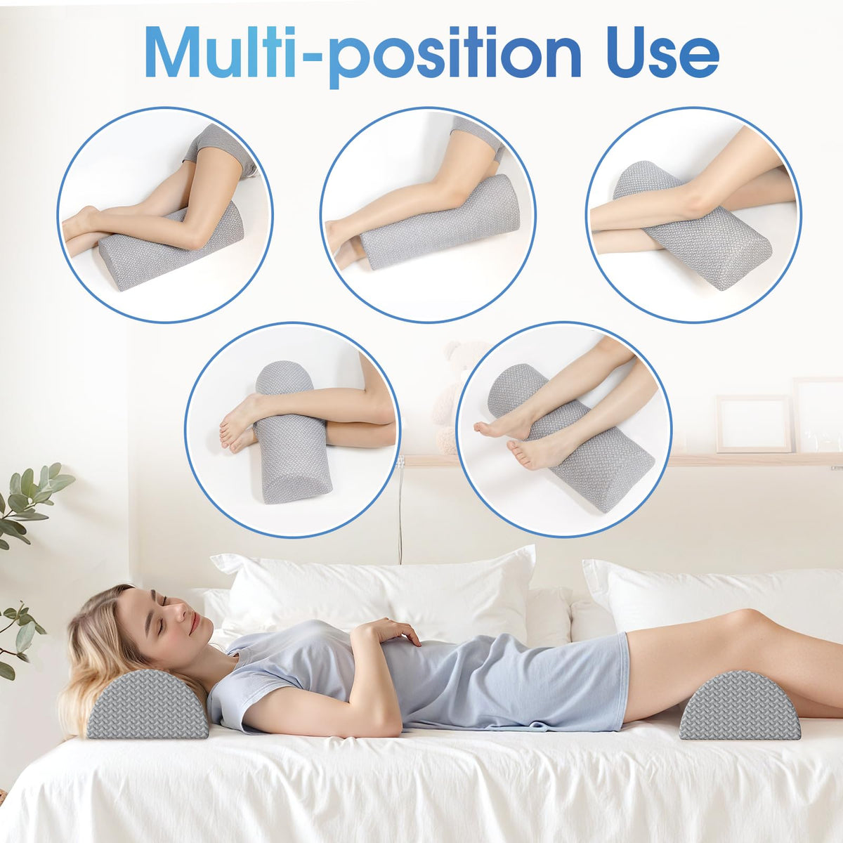 2 Pack Knee Pillow for Back Sleeping Memory Foam Half Moon Bolster Pillow (Grey / Standard-2pack)