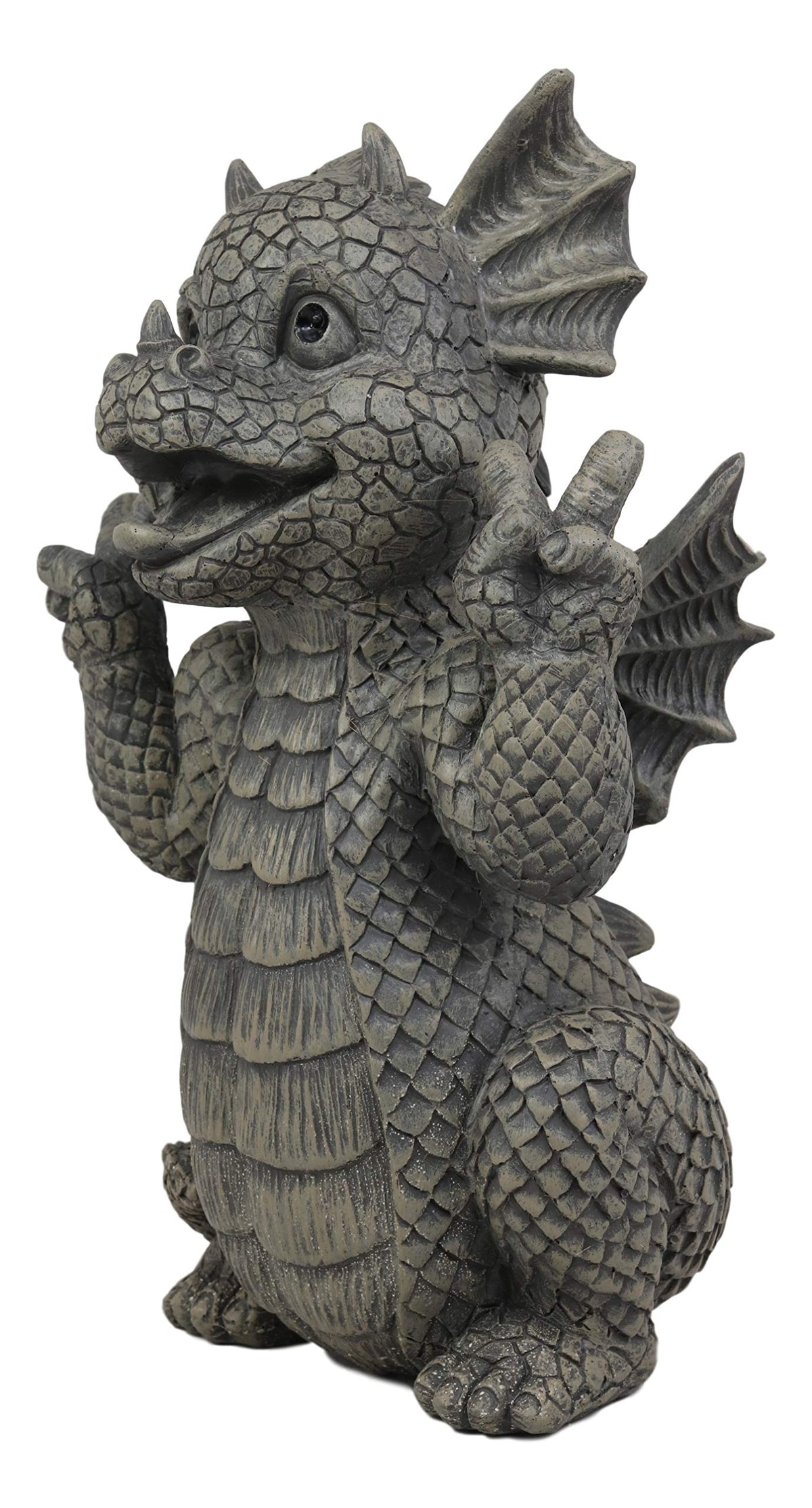 Ebros Whimsical Garden Dragon with Hippie Peace Sign Gesture Statue 10.5" Tall Cute Baby Dragonling Smiling Wide Faux Stone Resin Finish Figurine Home Decor Sculpture (Hippie Peace Sign)