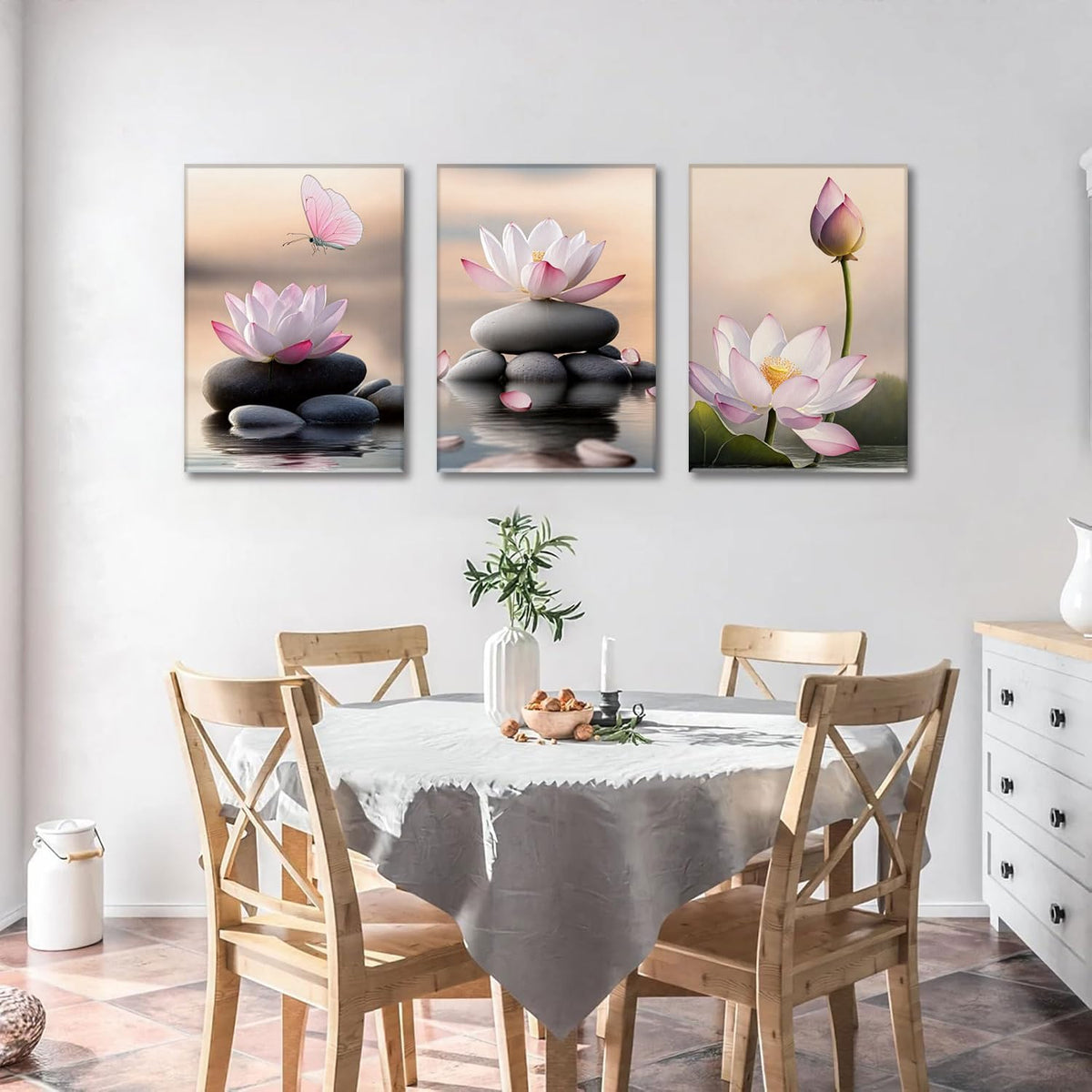 3 Piece Lotus Flower Wall Art Zen Bathroom Wall Decor Spiritual Canvas Art Yoga Room Pink Lotus Pictures Meditation Paintings Spa Artwork For Living Room Bedroom (Lotus Pink / 16x24in)