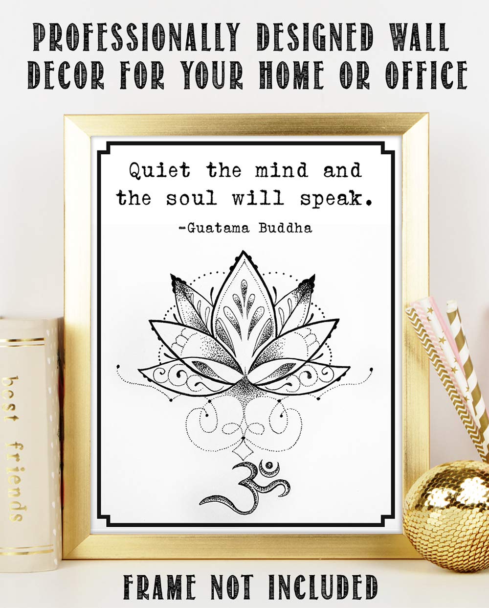 Buddha Inspirational Spiritual Quotes Wall Art Decor (Soul will speak | Lotus)
