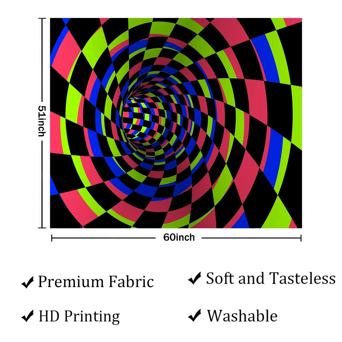 Blacklight Tapestry for Bedroom (D-Blacklight 3D Lines Tapestry / 60"L x 51"W)