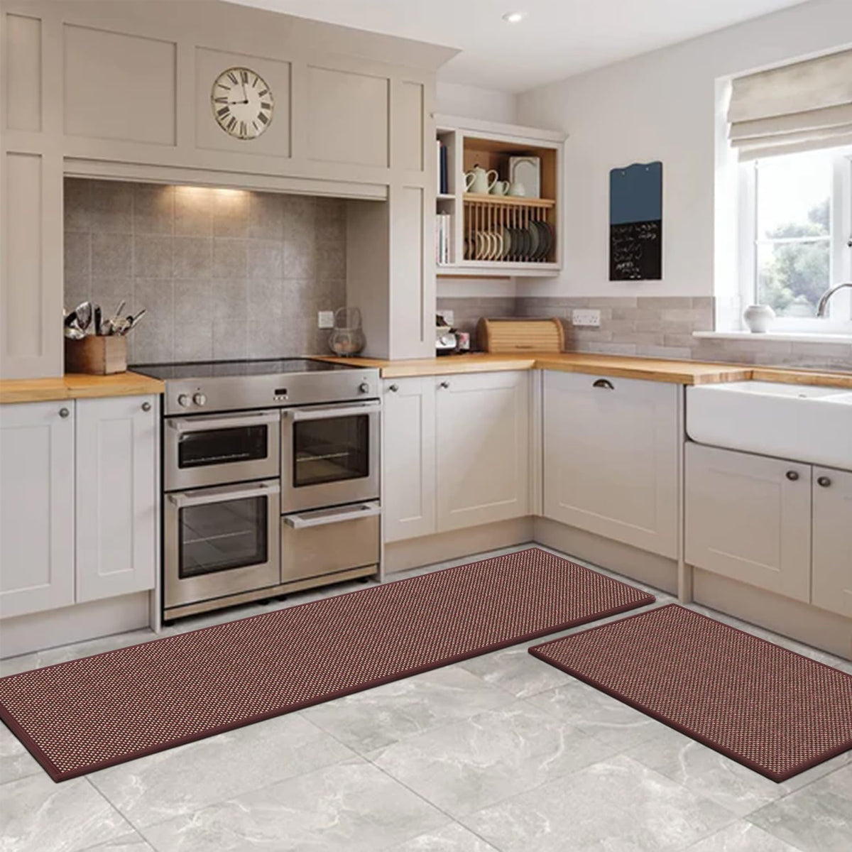 Non Slip Red Kitchen Rugs and Mats Set of 2 (17" x 29" /17" x 47" / Red)