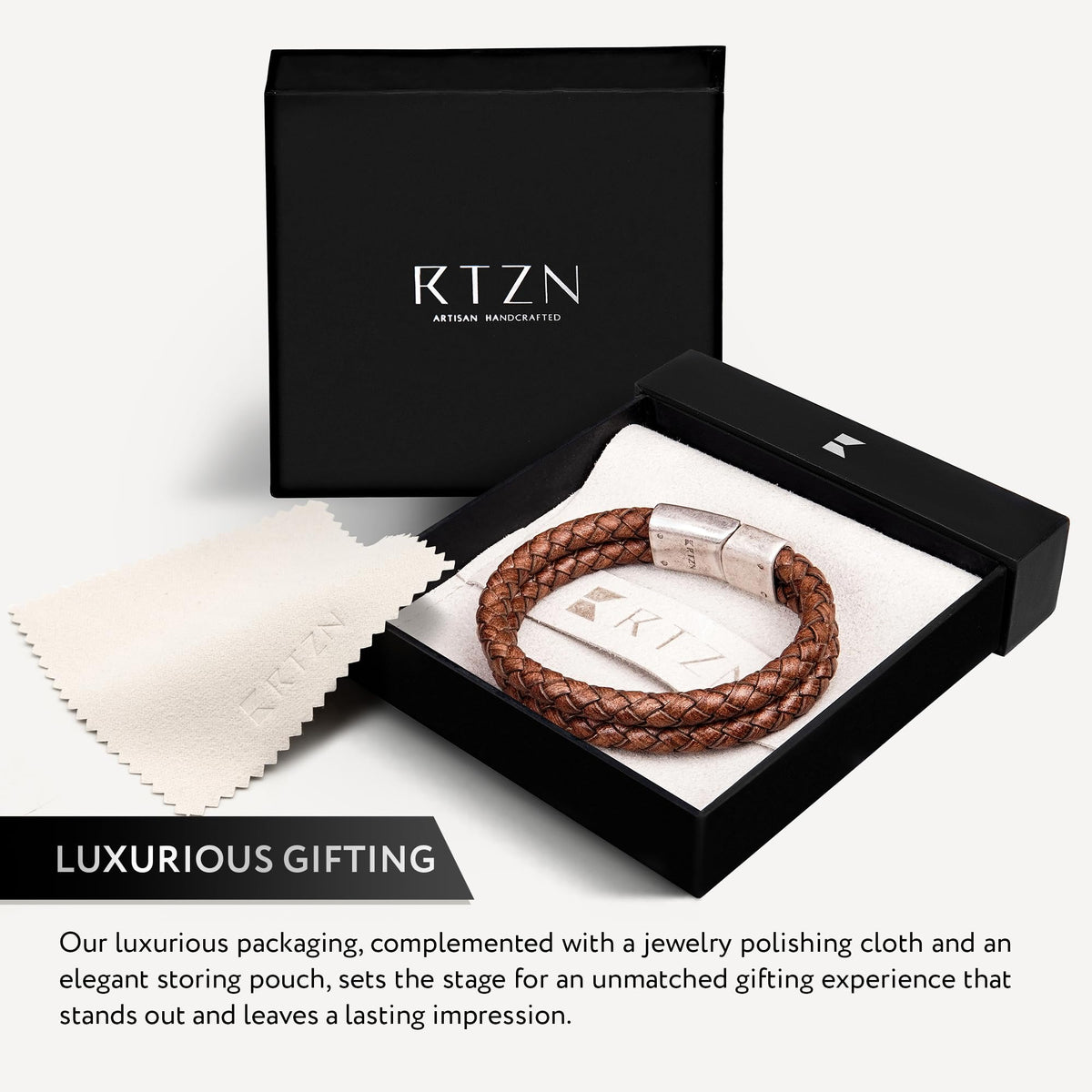 Brown Leather Bracelet for Men (Medium / Double Braided)