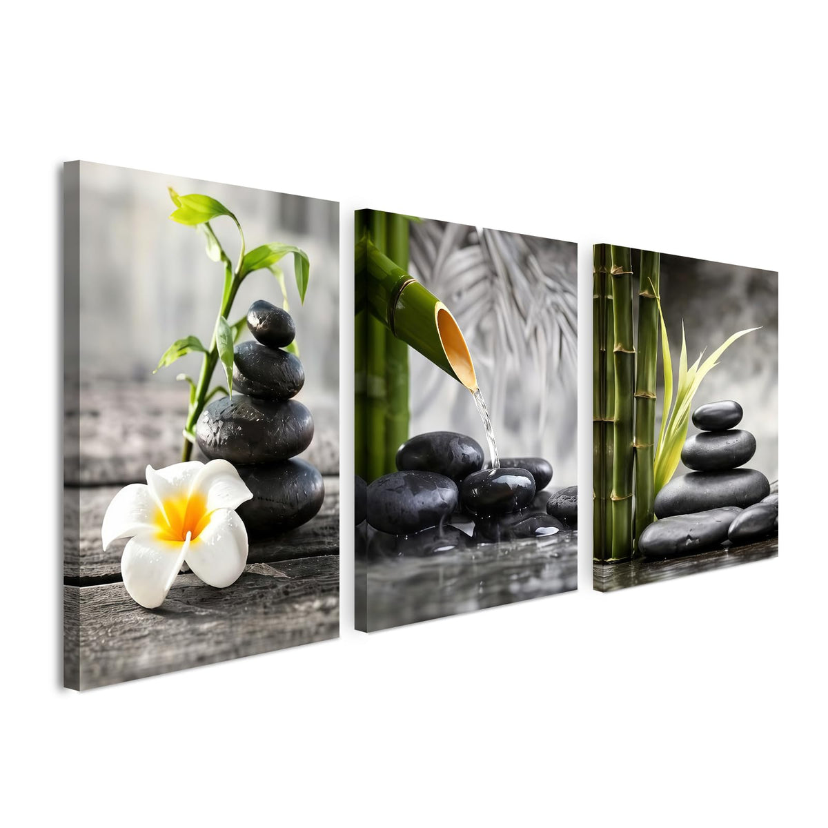 3 Piece Wall Art 16 x 20 Inches Framed Canvas Set Zen Spa Stone Bamboo Wall Decor for Living Room Bedroom Bathroom Office Hallway Modern Farmhouse Wall Art Pictures Ready to Hang with Velcro and Pre Installed Hooks (Bamboo 81)