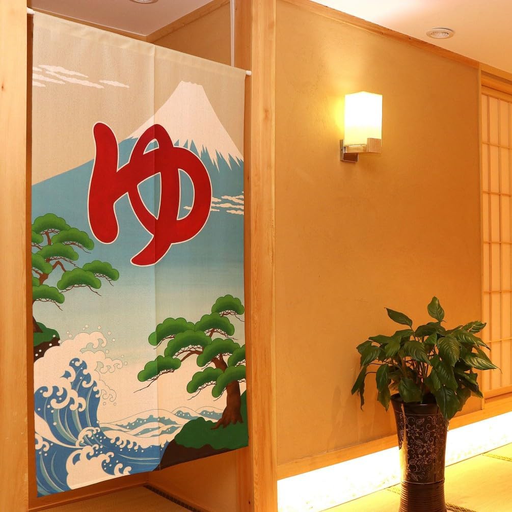 Noren Japanese Doorway Curtain Asian Bath Onsen Sento Furo Tapestry Decorations Room Divider Privacy Anime Curtains Oriental Traditional (Yu Mount Fuji / 33.5"W x 59"L (Pack of 1))