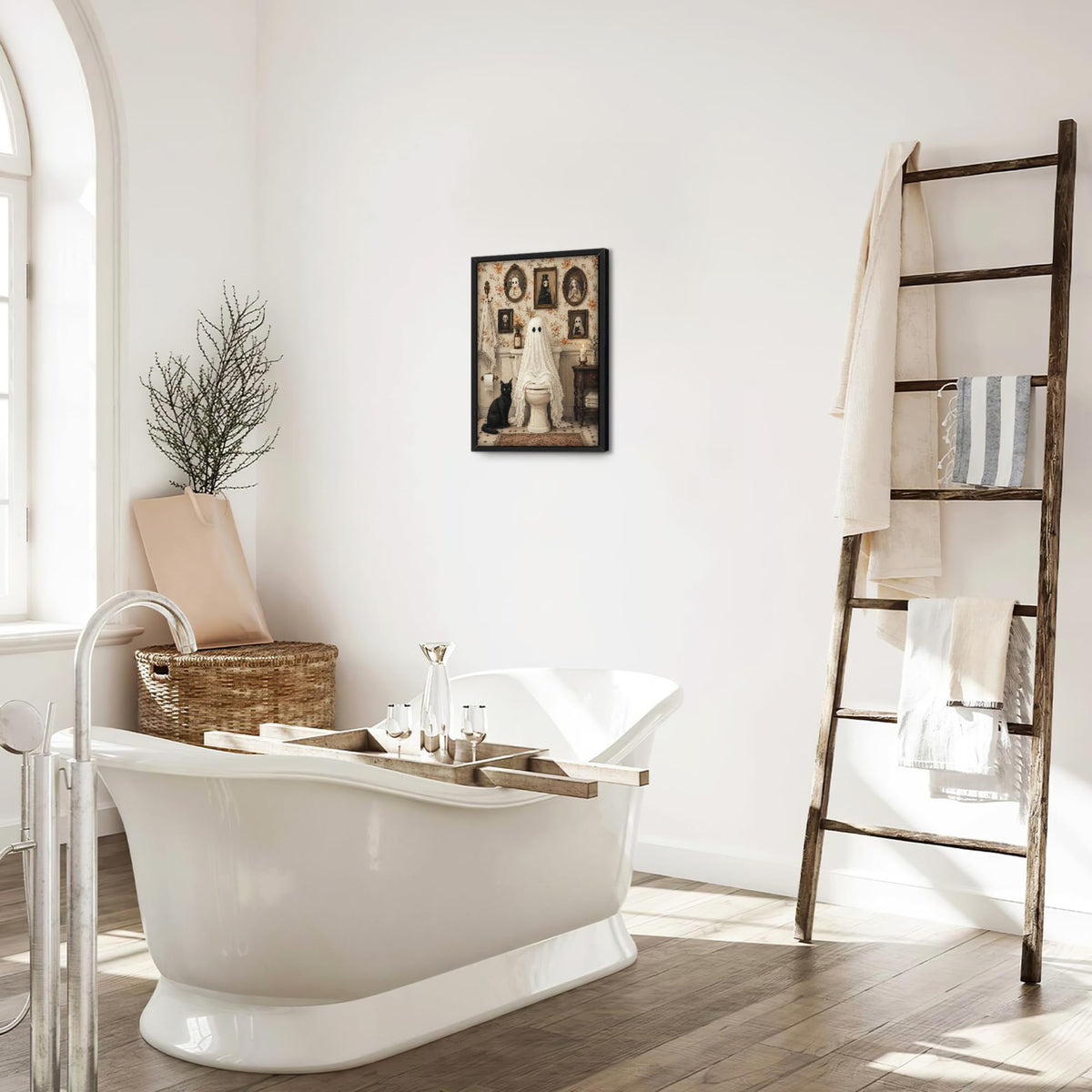 Ghost Bathroom Decor Wall Art (Framed Bathroom Art 924 / 10"L x 8"W)