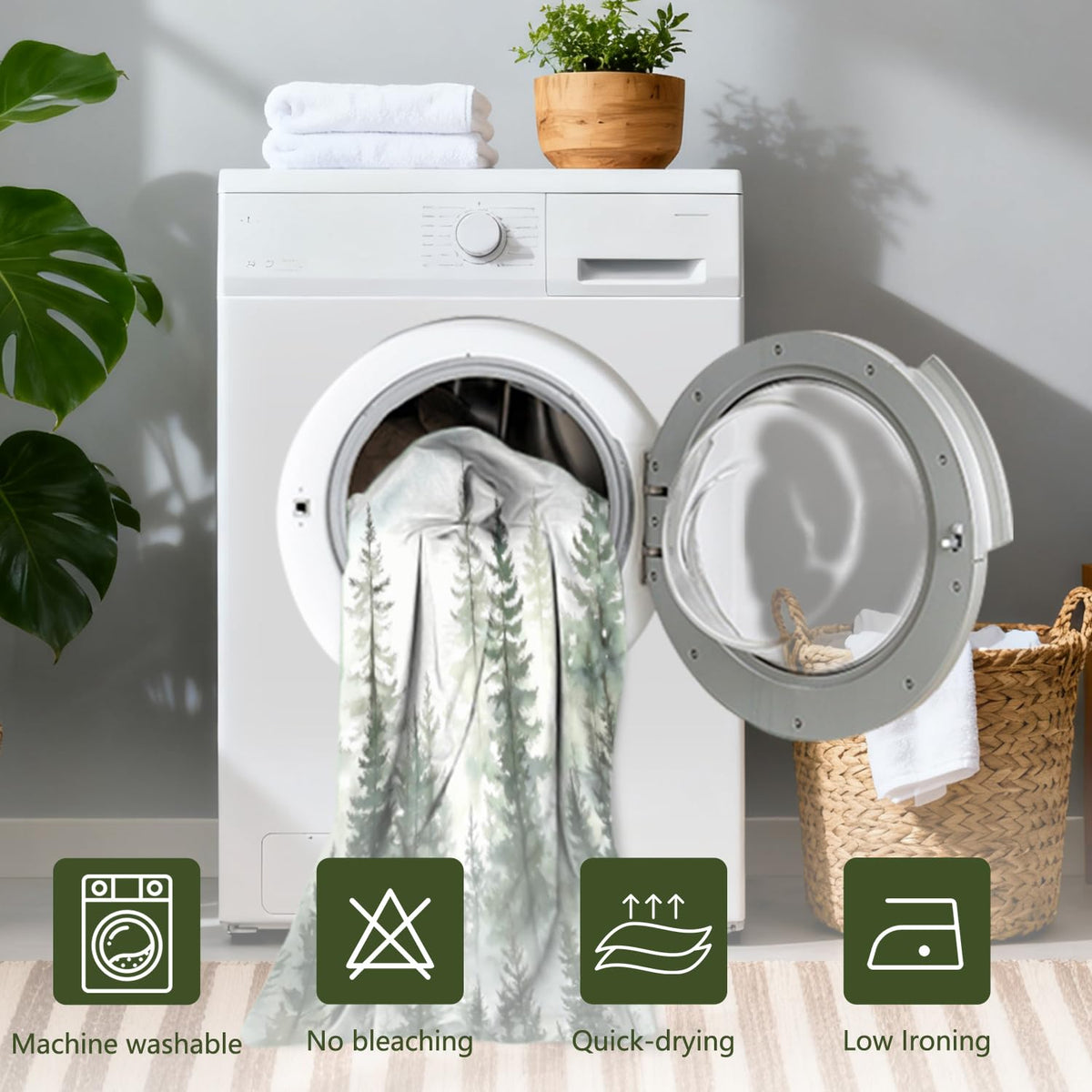 Serene Forest Landscape Shower Curtain with Hooks (Fog Forest)