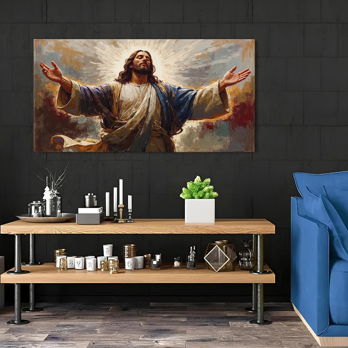 Jesus Canvas Wall Art Abstract Christian Picture for Living Room Religious Poster Canvas Prints Prayer Room Decor Holy Jesus Painting Vintage Spiritual Artwork Church Home Bedroom Decorations 20x40” (40"L x 20"W / Holy God)