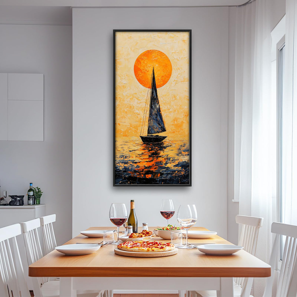 Sunset Sailboat Ocean Large Vertical Wall Art Coastal Seascape Canvas Framed Wall Decor Nautical Beach Pictures Painting for Living Room Bedroom Office 30"x60" (Sunset Sailboat Ocean / 60"L x 30"W)
