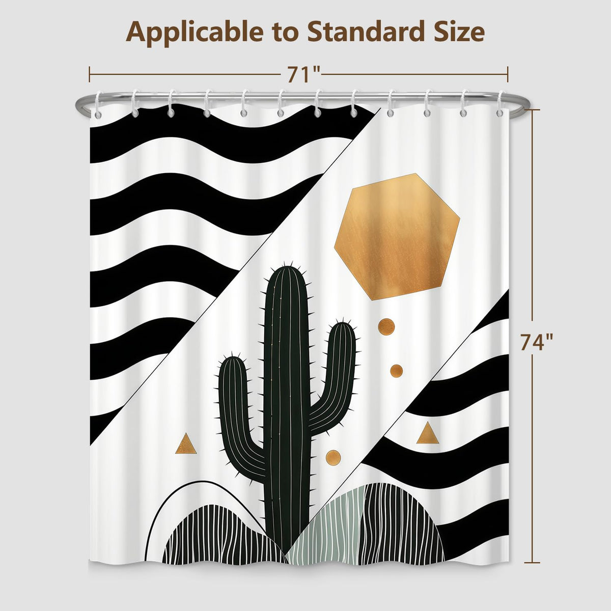 Abstract Cactus & Geometric Shower Curtain with Hooks (Cactus & Geometric)