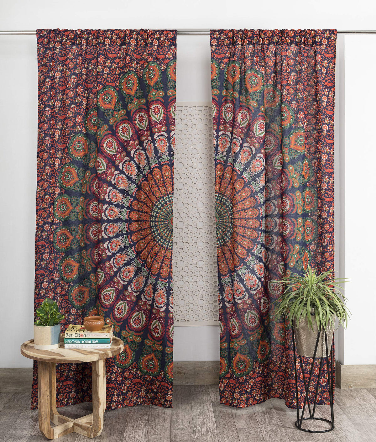 Indian Hippie Bohemian Beautiful Peacock Mandala Curtain Panels Neavy Blue (Neavy Blue / 38"W x 83"L (Pack of 2))