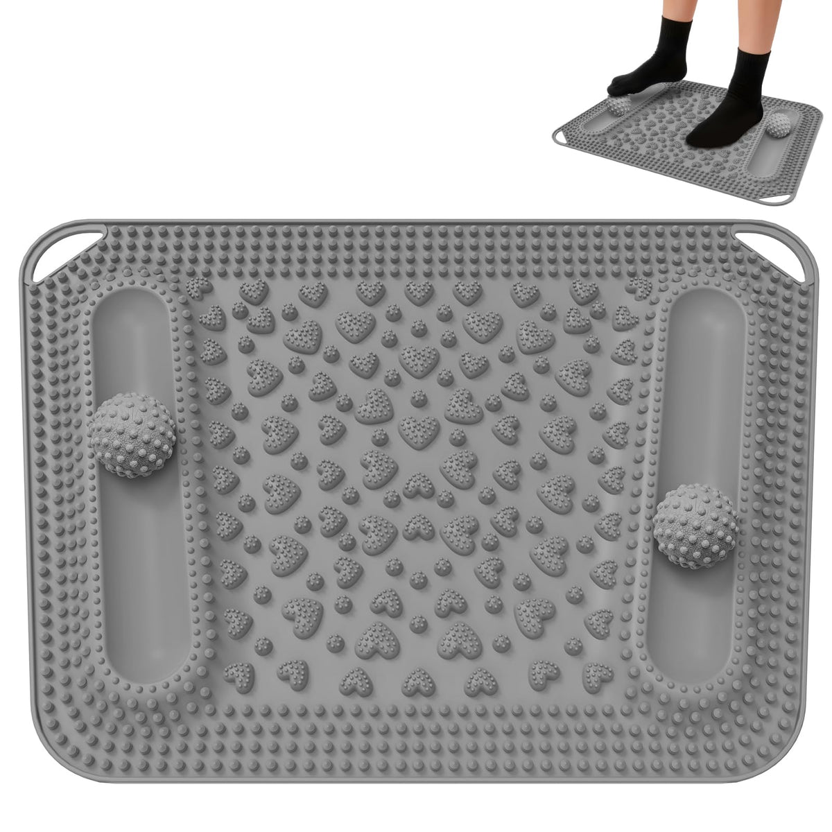 Acupressure Foot Massage Mat & Massage Balls 2 for Body Plantar Fasciitis (22.4x14.2" Grey)