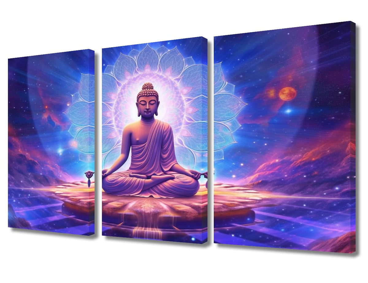 Wall Art Decor Modern Buddha Canvas Poster Art Buddha Deity Creating the Universe Painting Art 3 Panel Office Wall Art for Living Room Decoration Stretched and Framed Ready to Hang 36x24 in (36x24 in / 3PANEL-09)
