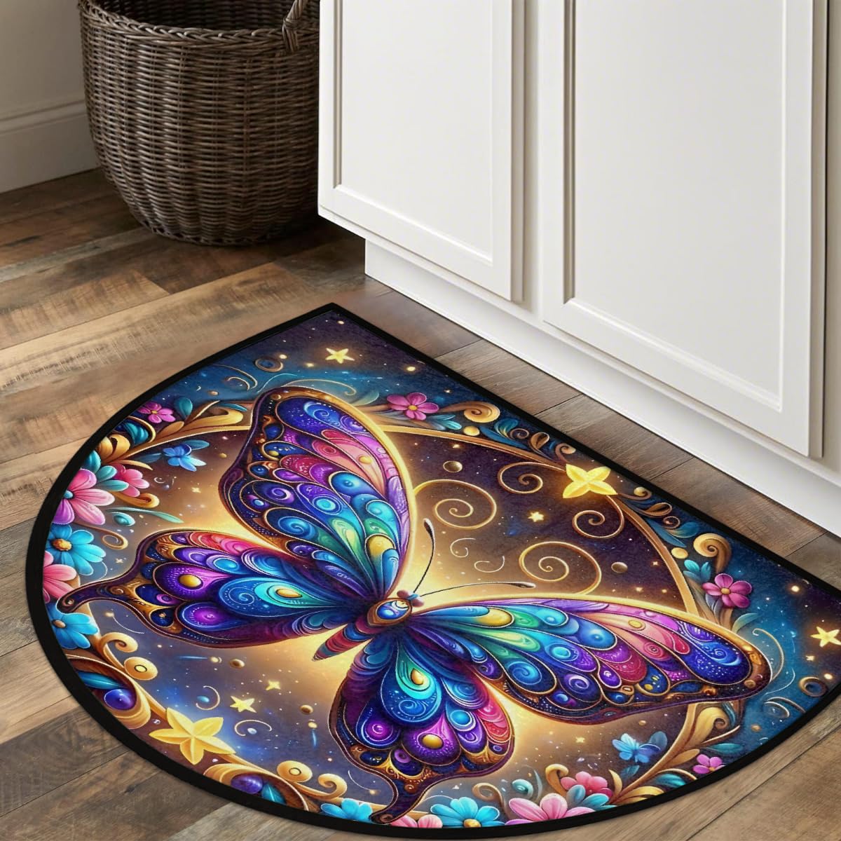 Butterfly Half Round Rug Half Moon Door Mat Half Circle Rugs (D:color 11)