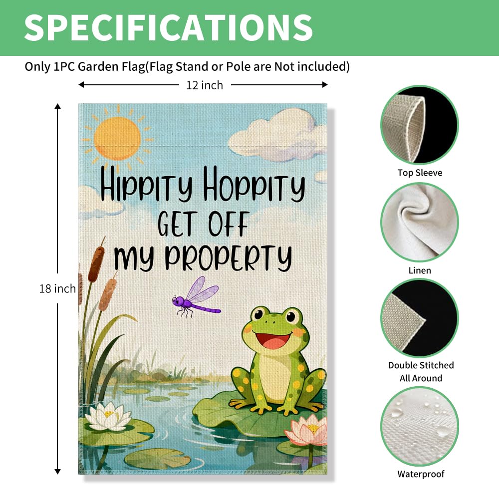 Hippity Hoppity Get Off My Property Frog Garden Flag 12x18 (Beige106)