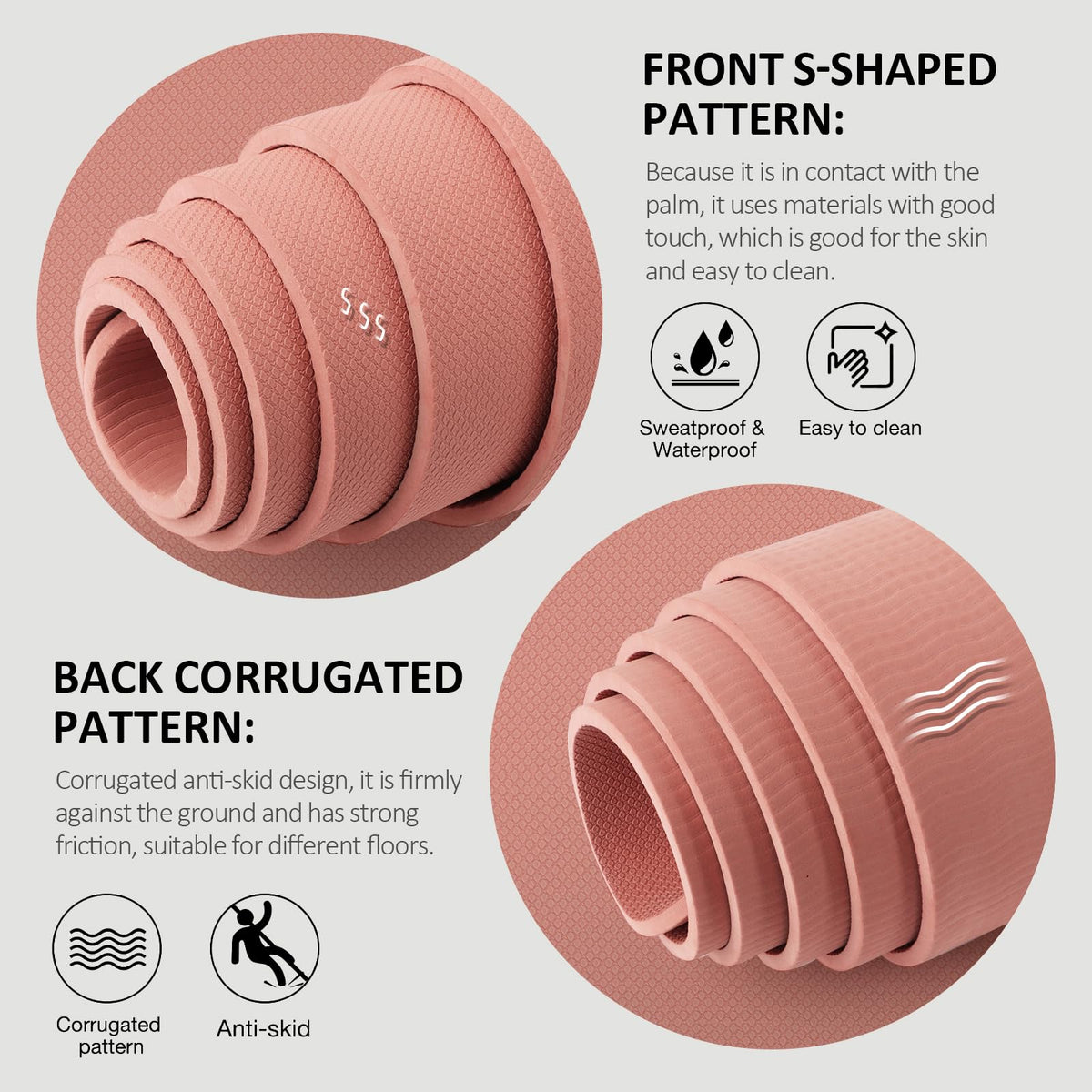 Yoga Mat Non Slip (Pink / 0.24*24*72 Inches)