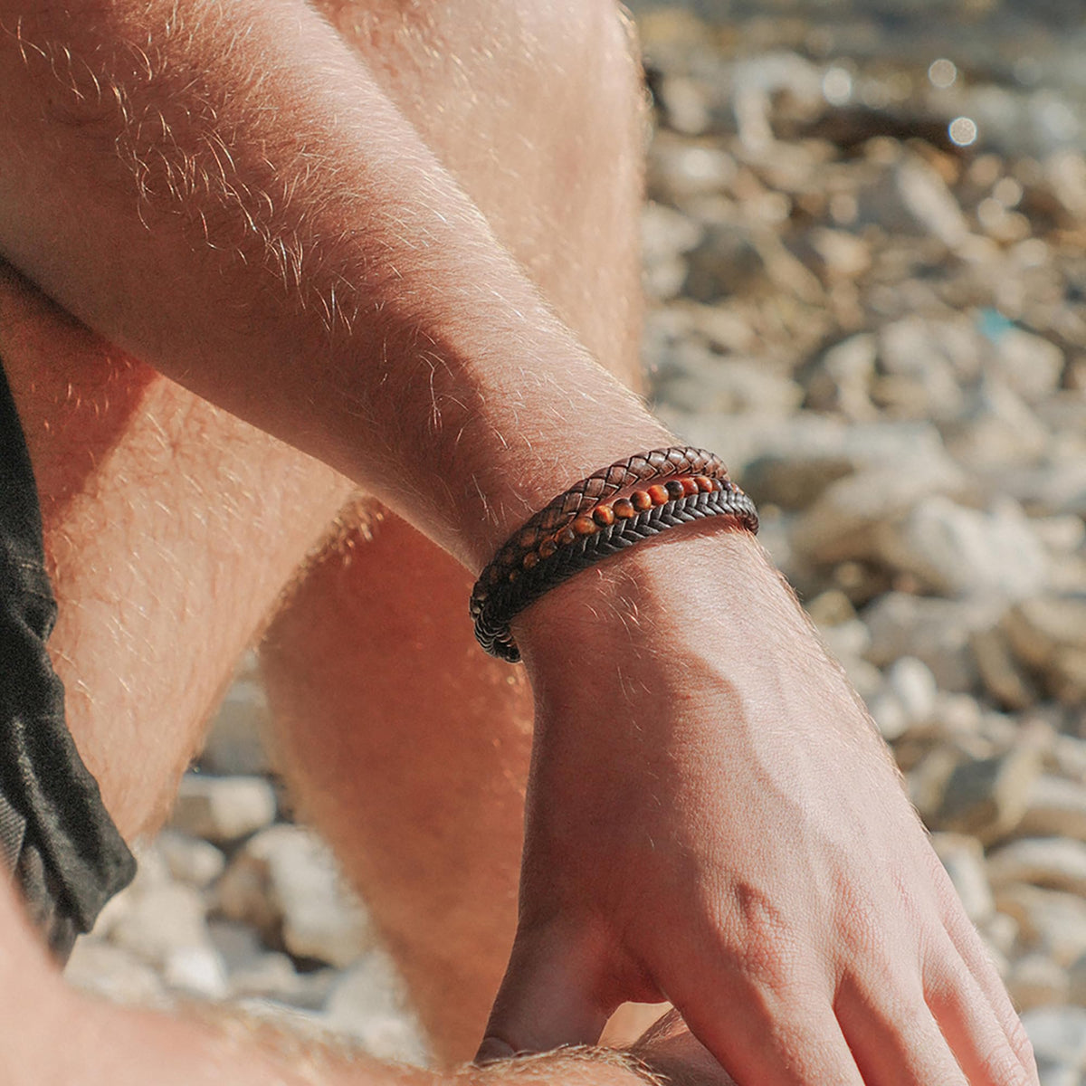 Brown Leather Bracelet for Men (Medium / Multi-Strand)