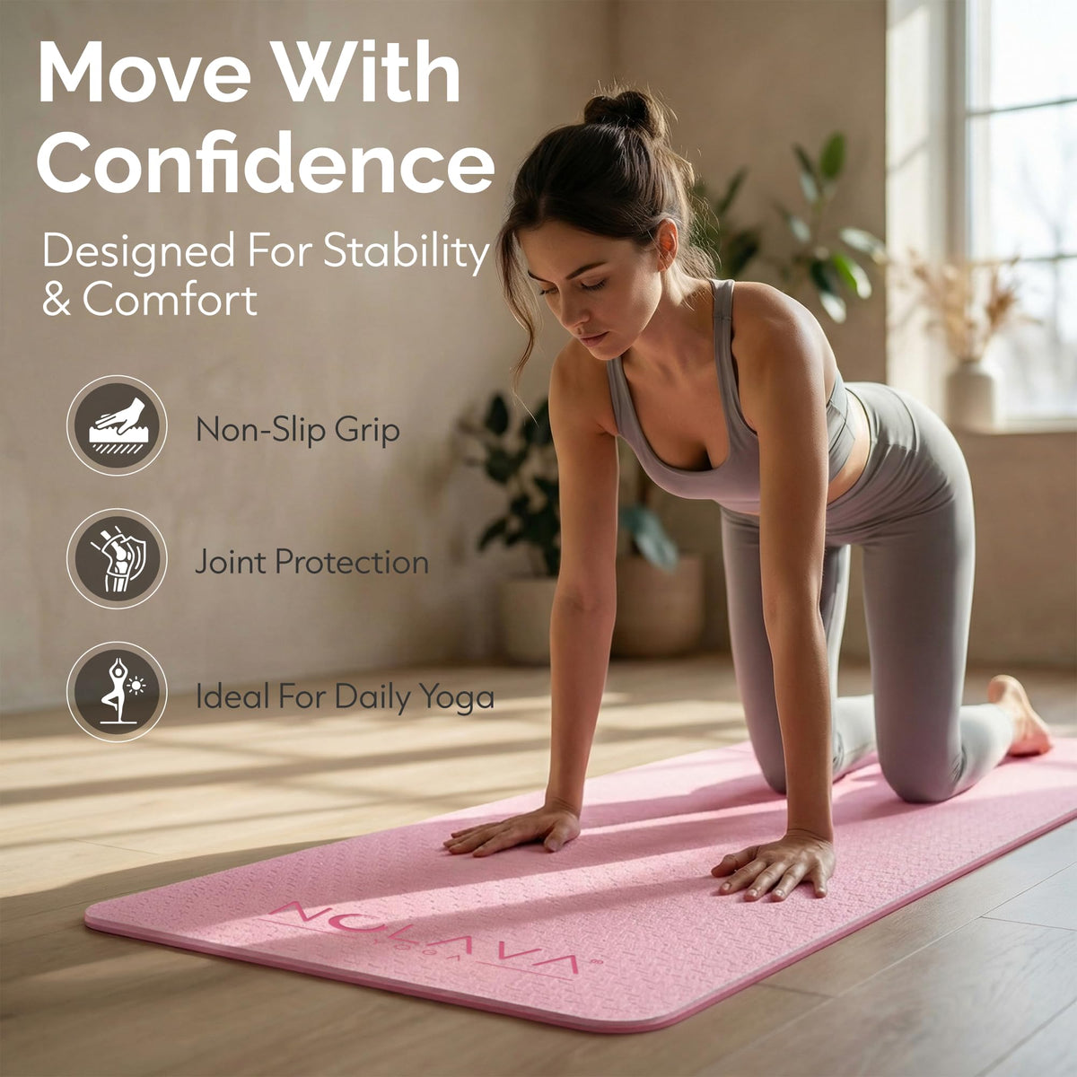Pink Yoga Mat with Carry Bag (Pink / 3-Piece Set)