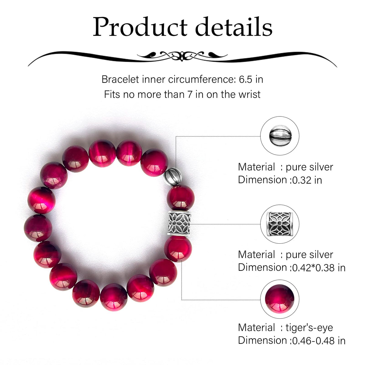 Natural obsidian bracelet (Pink Tiger Eye + 925 Silver(12mm)-1 Pcs)