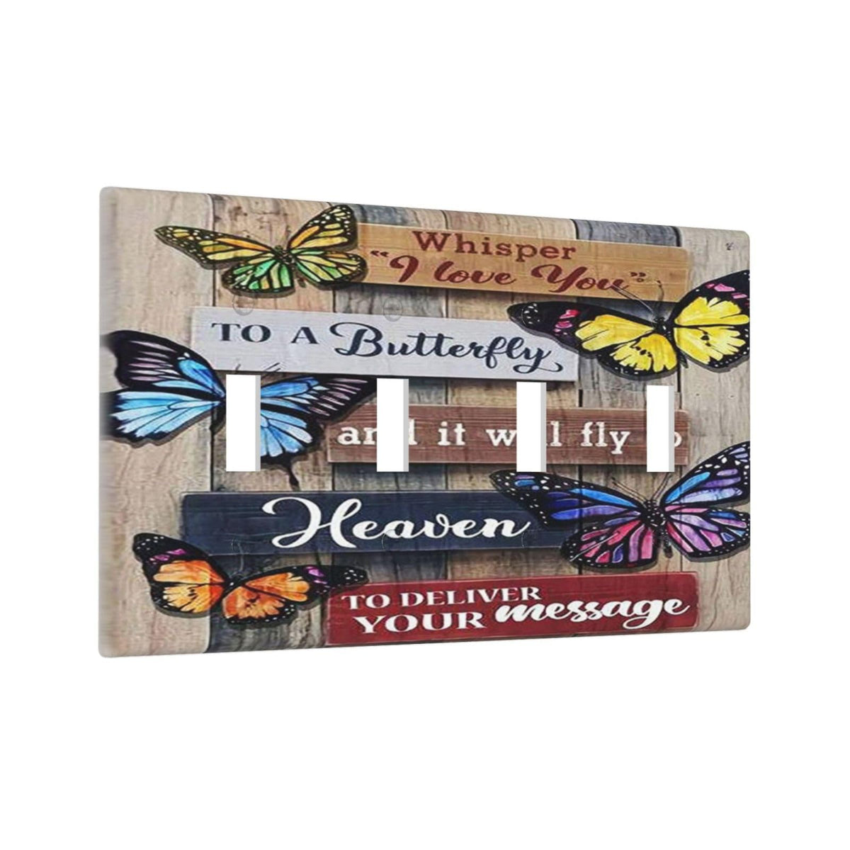 Butterfly Wood House 4 Gang Light Switch Cover Decorative Quad Toggle Wall Plate Decorative Electrical Faceplate for Kitchen Home Barn Farmhouse Decorate Large (4 Gang Toggle Standard Size / Butterfly Wood House)