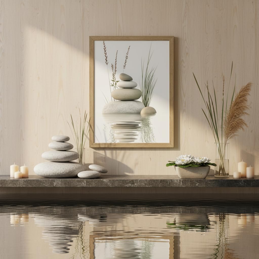 Framed Zen Stone Canvas Wall Art (Framed Zen / 16"L x 12"W)