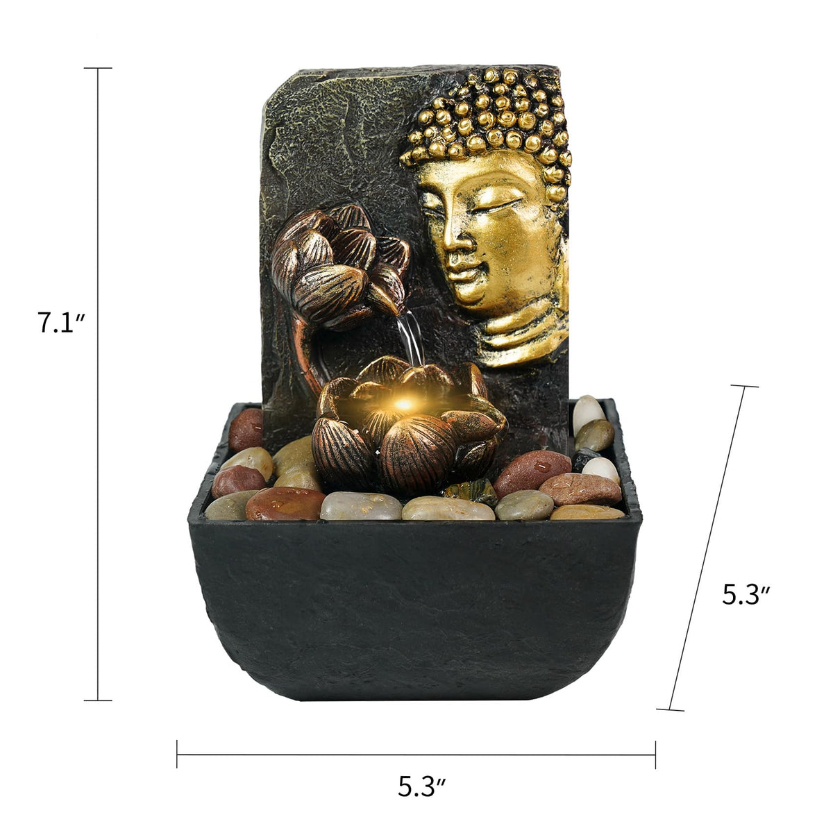 Desktop with LED Light Buddha Lotus Resin Fountain (Lotus Buddha Statue)