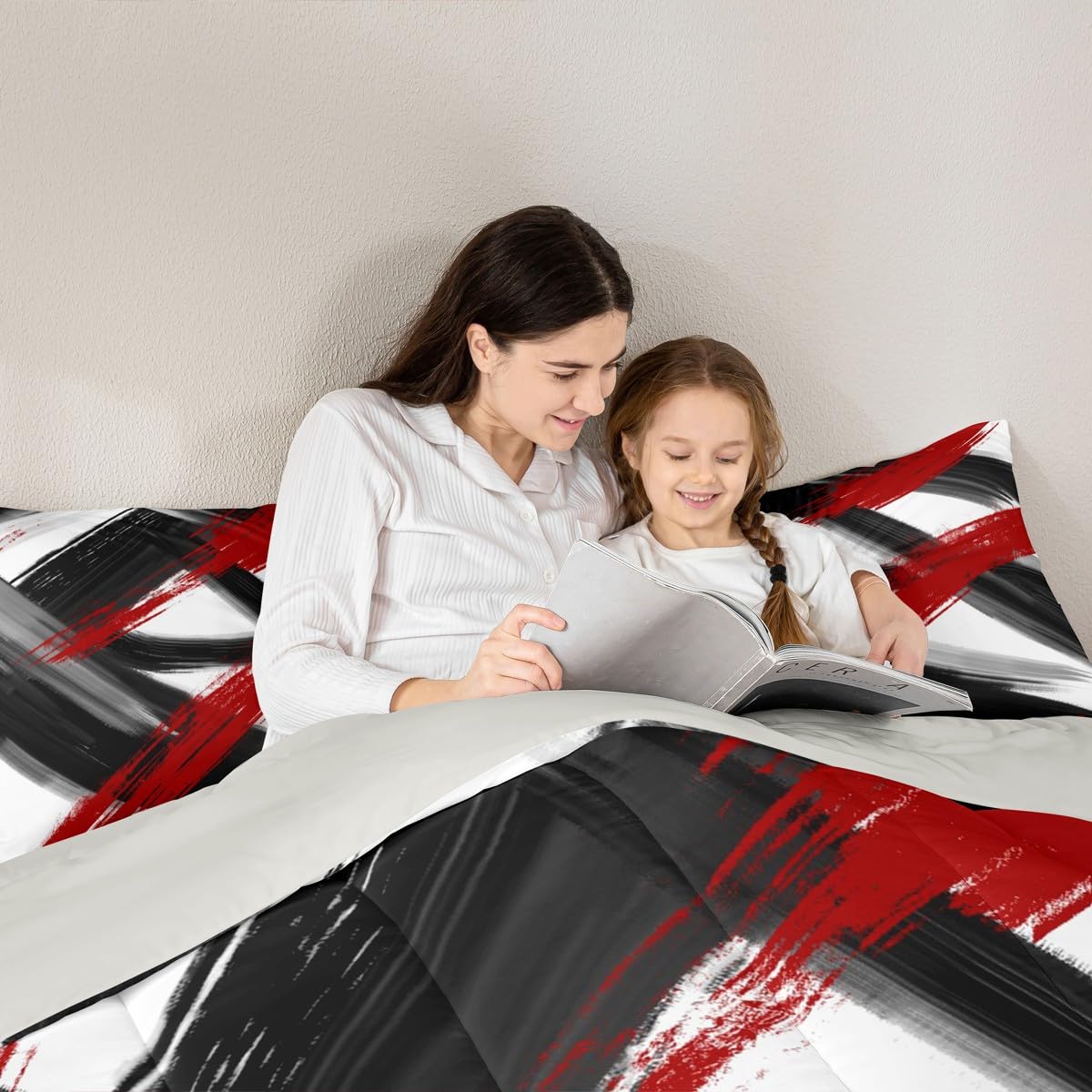 Black Red Comforter Set Toddler Size Abstract Geometric Bedding Set for Boys Girls Modern Minimalist Duvet Quilt Room Decor Breathable Soft Microfiber All Season 2Pcs with 1 Pillow Case (Multi 45684 / Toddler)
