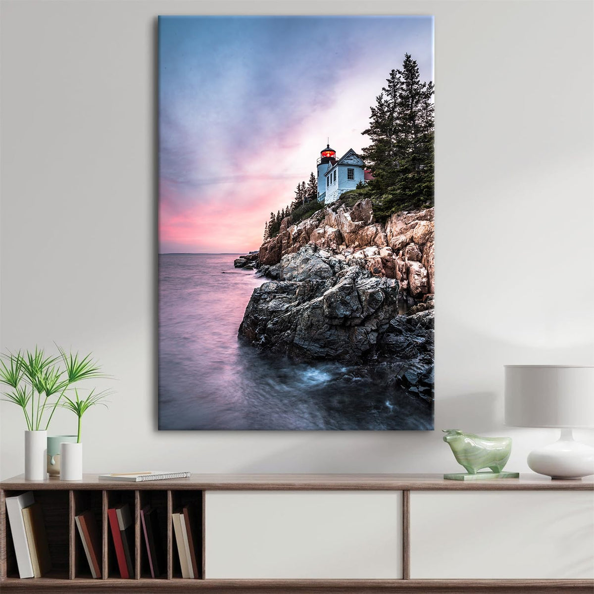 Maine Beach Wall Art Sunset Ocean Bass Harbor Lighthouse Wall Decor Nature Coastal Landscape Pictures Acadia National Park Canvas Painting Seascape Artwork for Bathroom Bedroom Home Decoration 24x36" (36"L x 24"W / Bass Harbor)