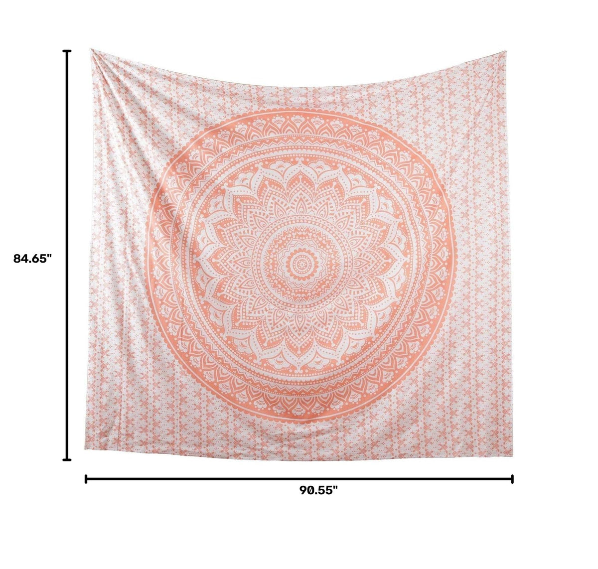 Tapestry Wall Hanging Hippie Ombre Mandala Bohemian Hippy Intricate Indian Tapestries Bedspread 84 x 90 Inches (90.6"L x 84.7"W / Coral / Peach)