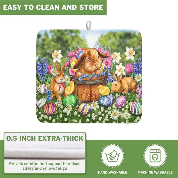 Easter Bunnies Eggs Dish Drying Mat for Kitchen Counter (Bunnies / 16" x 18")