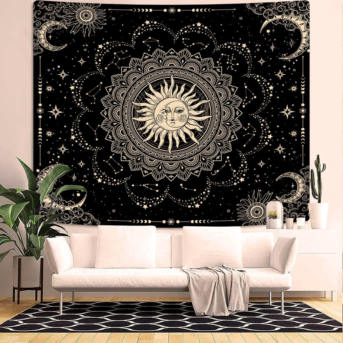 Sun and Moon Tapestry (Black Golden / 90"L x 70"W)