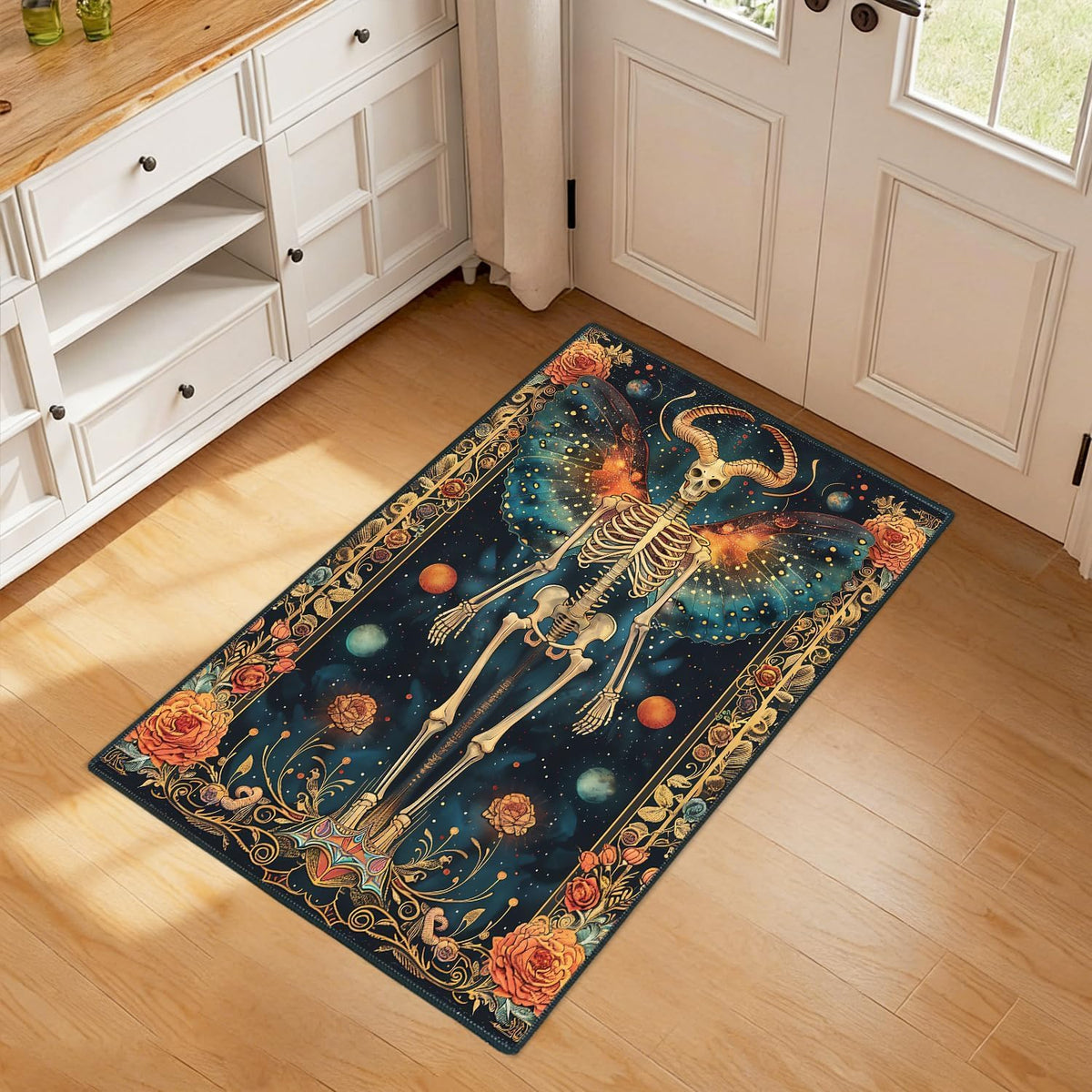 Washable 2x3 Entry Rug Gothic Skeleton Butterfly Area Rug (13 / 2' x 3' (Rectangular))