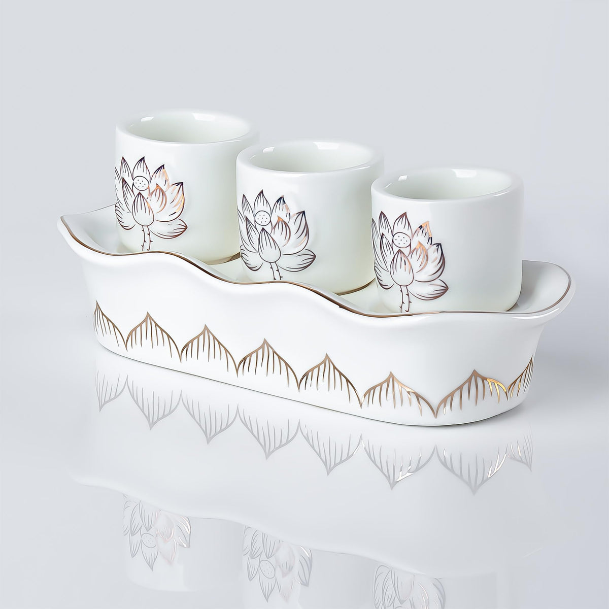 White Buddhist 3 Altar Cups Set (3 White Ceramic Cup Set - No Lid)