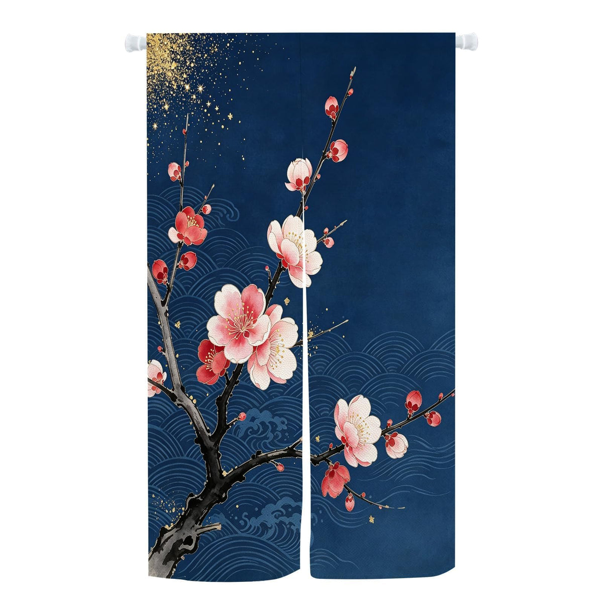 Japanese Noren Doorway Curtain Navy Blue Plum Blossom Wave 33.5x47.2in (Navy Blue / 33.5"W x 47.2"L (Pack of 1))