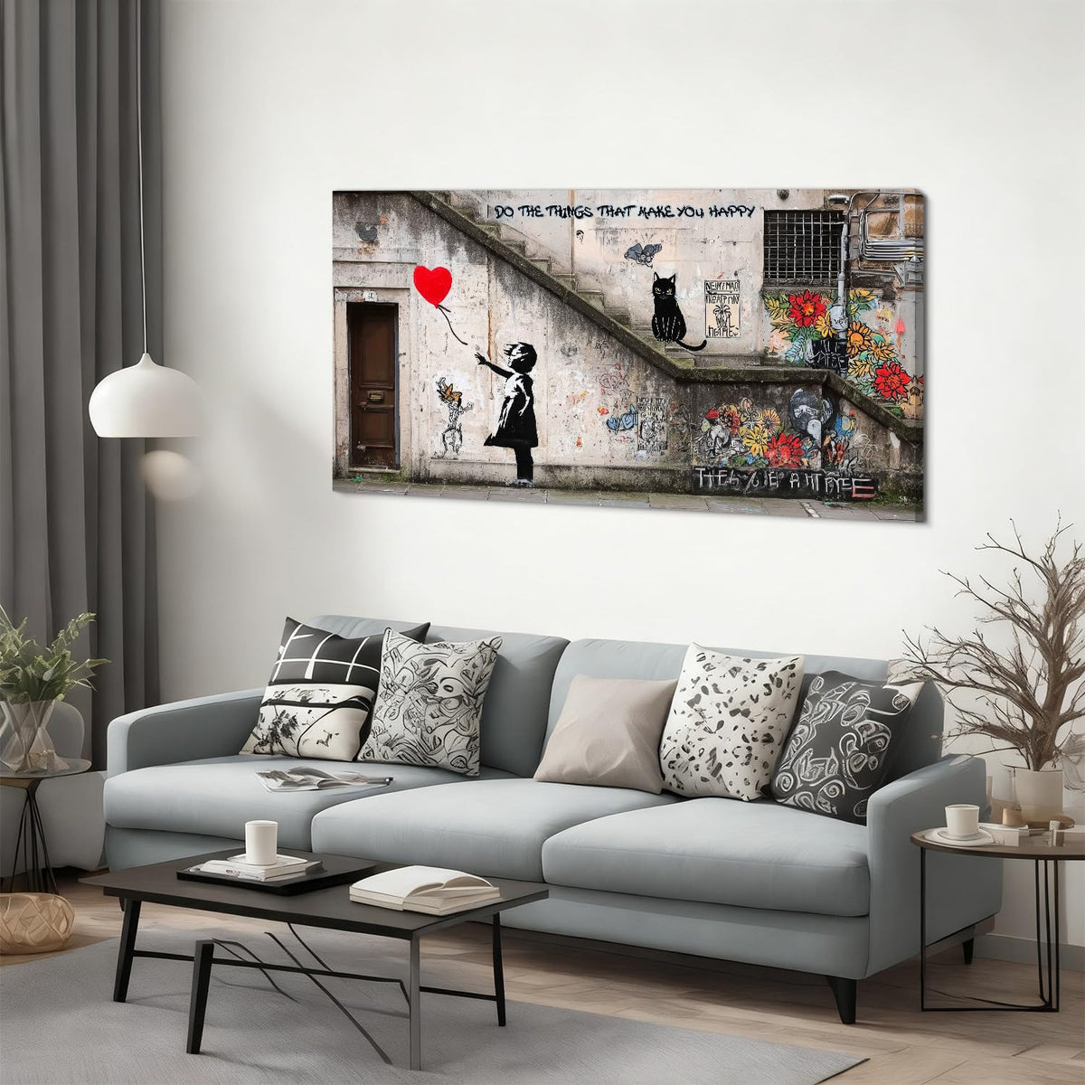 Large Banksy Graffiti Canvas Wall Art Abstract Colorful Wall Decor for Living Room Office Bedroom Black and Gray Street Art Canvas Prints Watercolor Street Views Poster Artwork Home Decorations 30x60” (60"L x 30"W / LGirl)