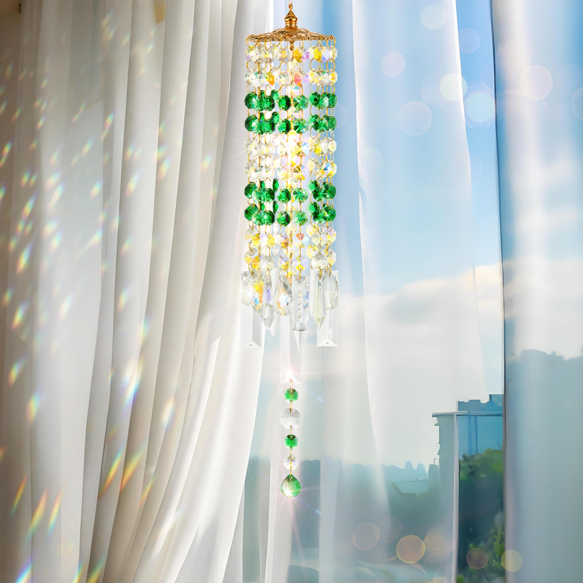 Crystal Wind Chimes Rainbow Suncatcher for Window (Green)