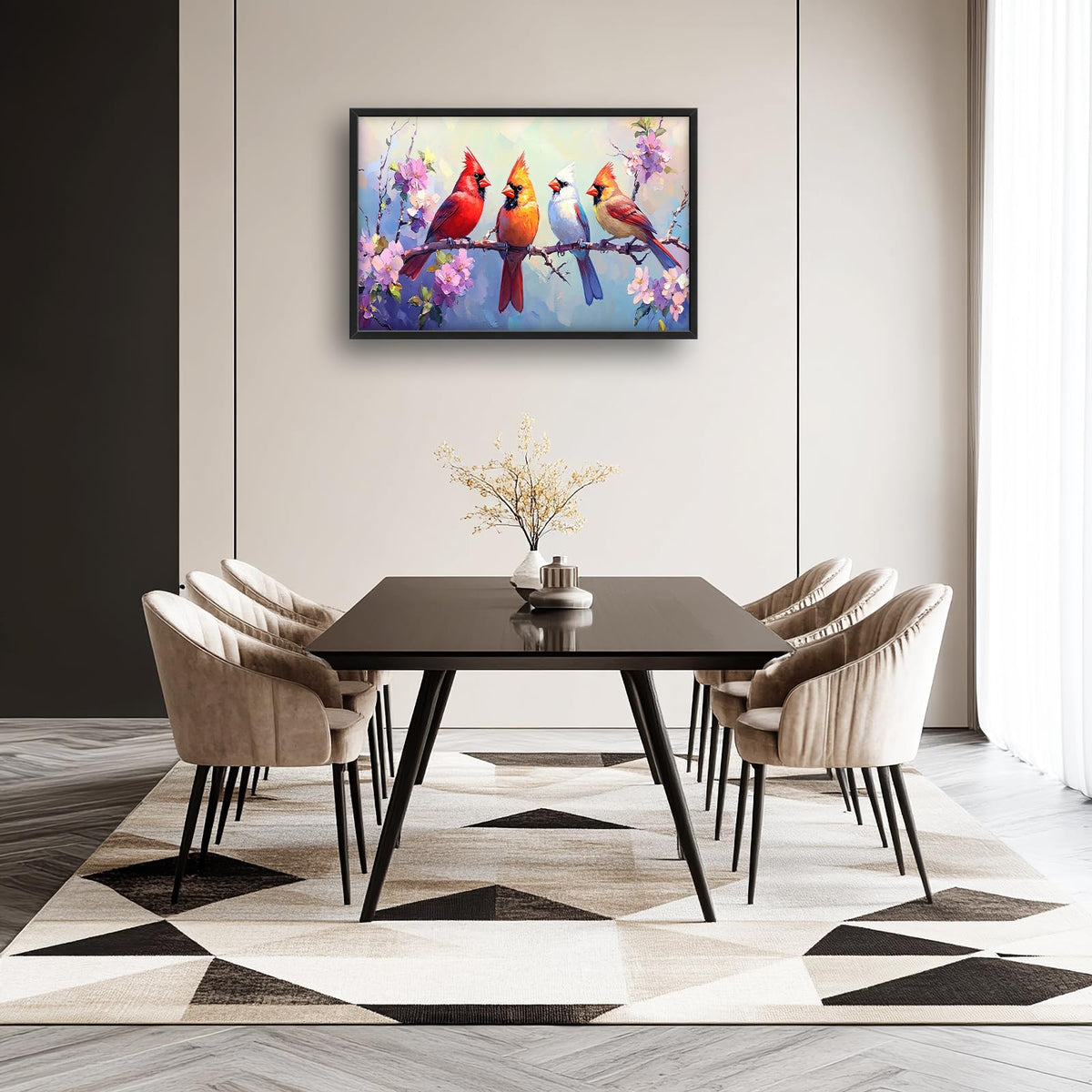 Cardinal Bird Large Wall Art Red Cardinal Framed Wall Decor Bird Canvas Painting Pictures for Living Room Dining Room Bedroom 24"x36" (Cardinal Bird / 36"L x 24"W)