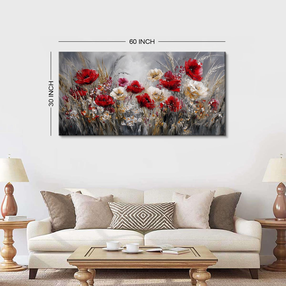 Large Wildflower Wall Art Abstract Poppy Wall Decor for Bedroom Red and White Flower Paintings Picture Natural Flowers Canvas Prints Poppy Daisy Artwork for Living Room Office Home Decoration 30x60” (60"L x 30"W / Poppy)