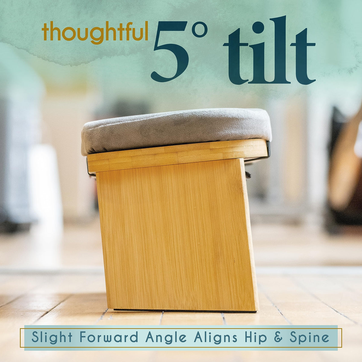 Bamboo Meditation Bench Foldable Ergonomic Prayer Stool Cushion (Sage Green)