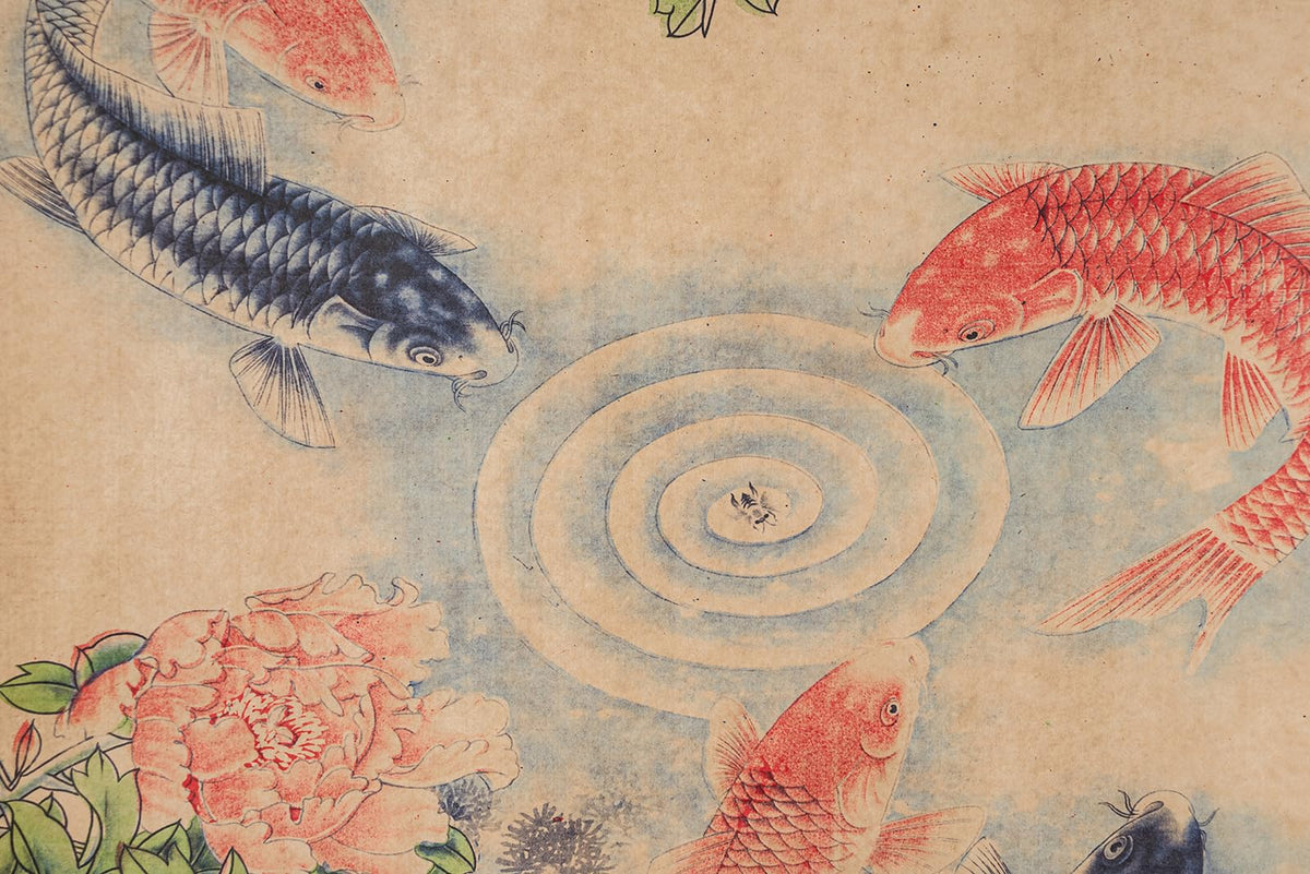 Koi Fish Wall Japanese Art Painting Poster (Asian yin yang / 17.3"L x 33.5"W)