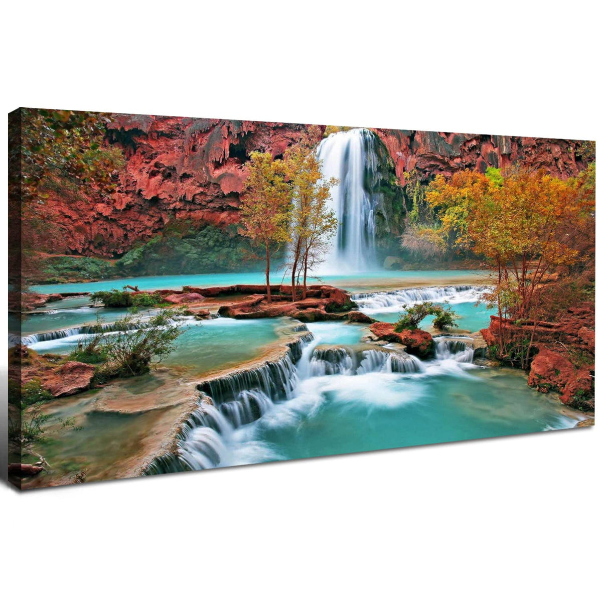 Tropical Forest Wall Art for Living Room Nature Waterfall Landscape Pictures Wall Decor Tree Falls Scenery Painting Modern Fall Scenic Canvas Prints Artwork for Bedroom Bathroom Home Decoration 20x40" (40"L x 20"W / Tropical Waterfall)