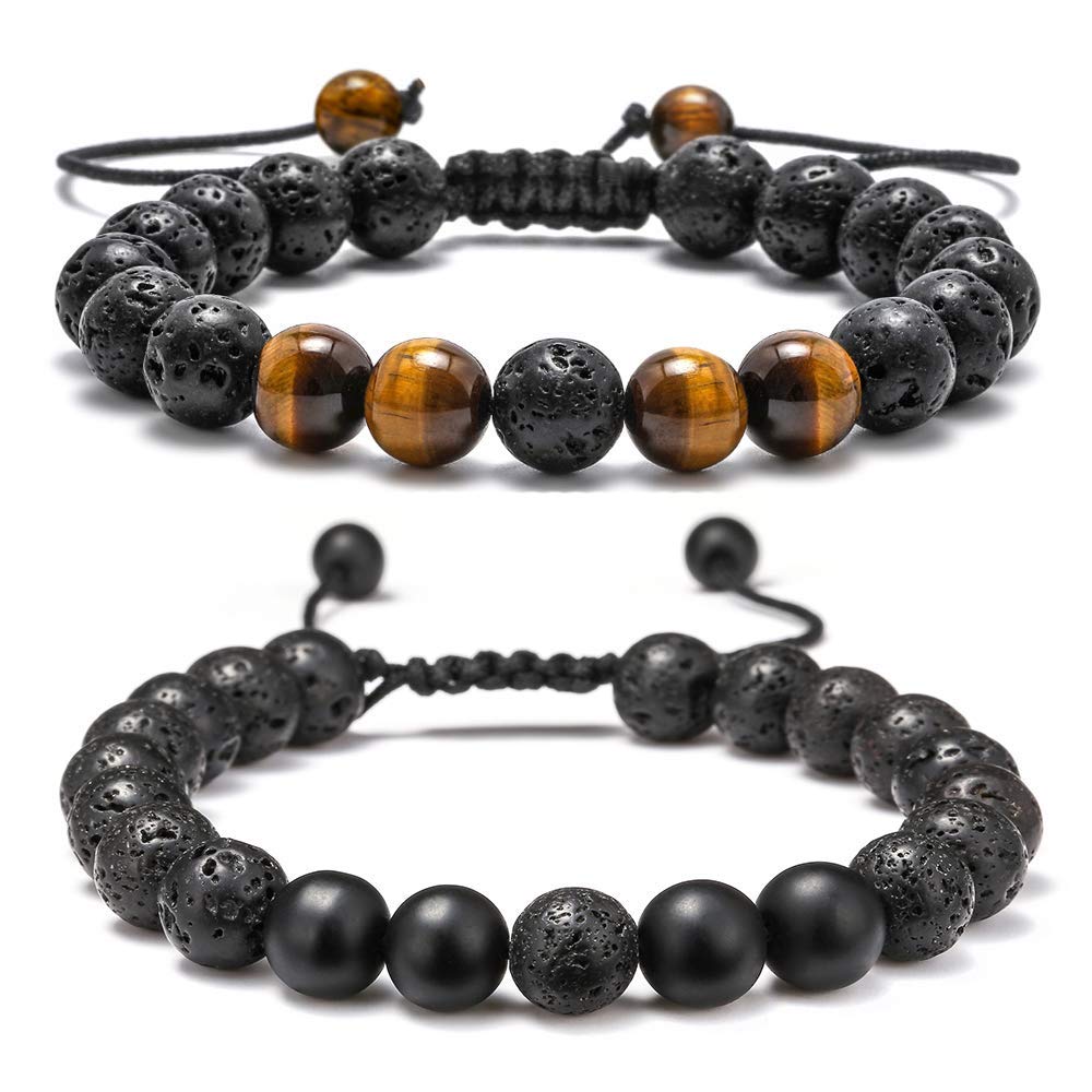 Lava Rock Bracelets for Men (Lava Rock&Yellow Tiger Eye&Matte Agate Bracelets)