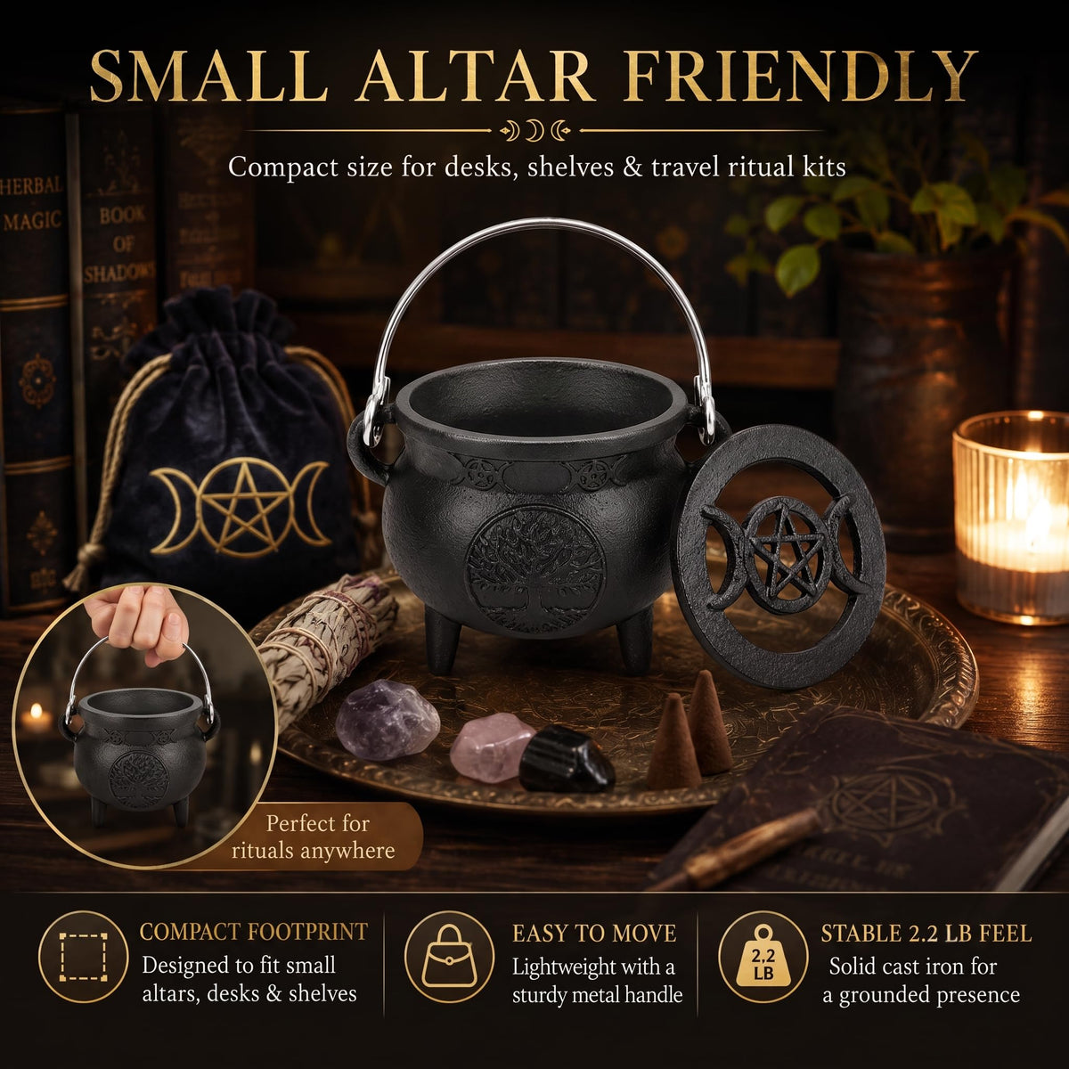 Tree of Life Cast Iron Cauldron with Handle (Tree of Life)