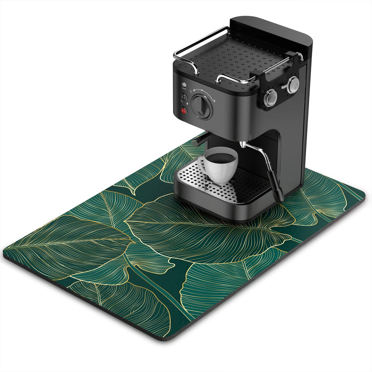 Coffee Mat 16" x 24" Cute Tropical Theme Coffee Bar Mats for Espresso Machine Station Accessories and Organizer (Tropical Palm Leaves / 16" x 24")