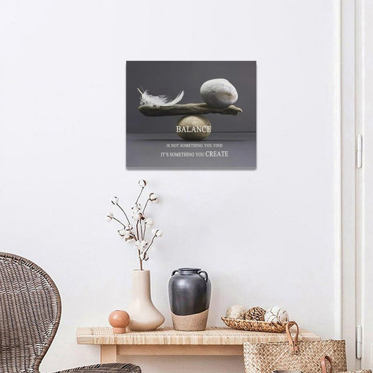 Zen Stone Wall Art Meditation Spiritual Wall Decor Inspirational Balance Feather Pictures Canvas Prints Framed Home Decorations Painting Artwork for Living Room Bedroom Office Bathroom 20"x16" (20"L x 16"W / Inspirational Quotes-Balance)