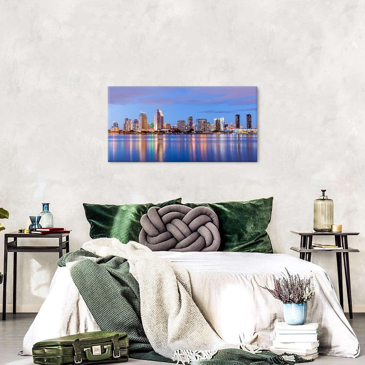 San Diego Skyline Wall Art Night View USA Cityscape Wall Decor Nature Sunset Picture California Landscape Canvas Prints Painting Poster Modern Artwork for Bedroom Living Room Home Decoration 20x40” (40"L x 20"W / San Diego)