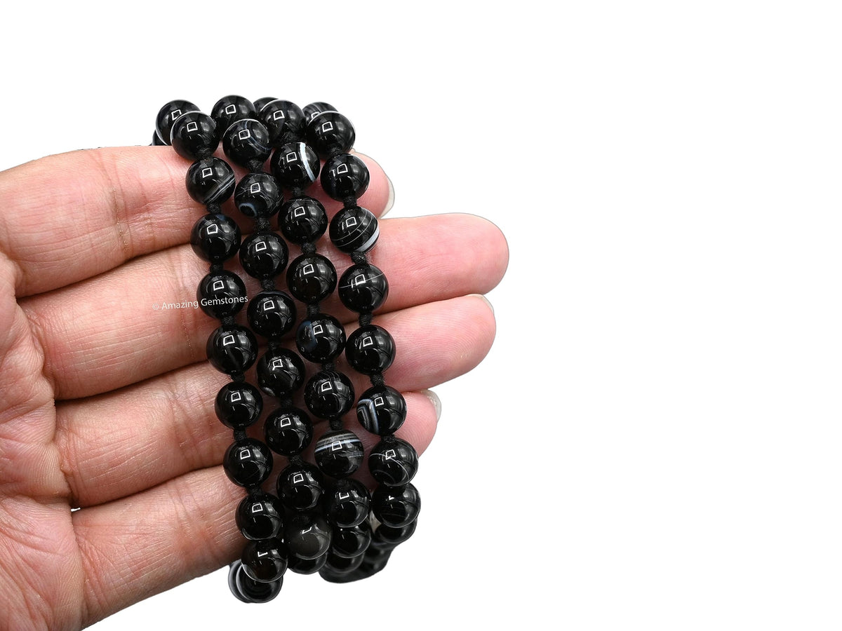Black Hakik Mala Beads (Black Hakik / Knotted)