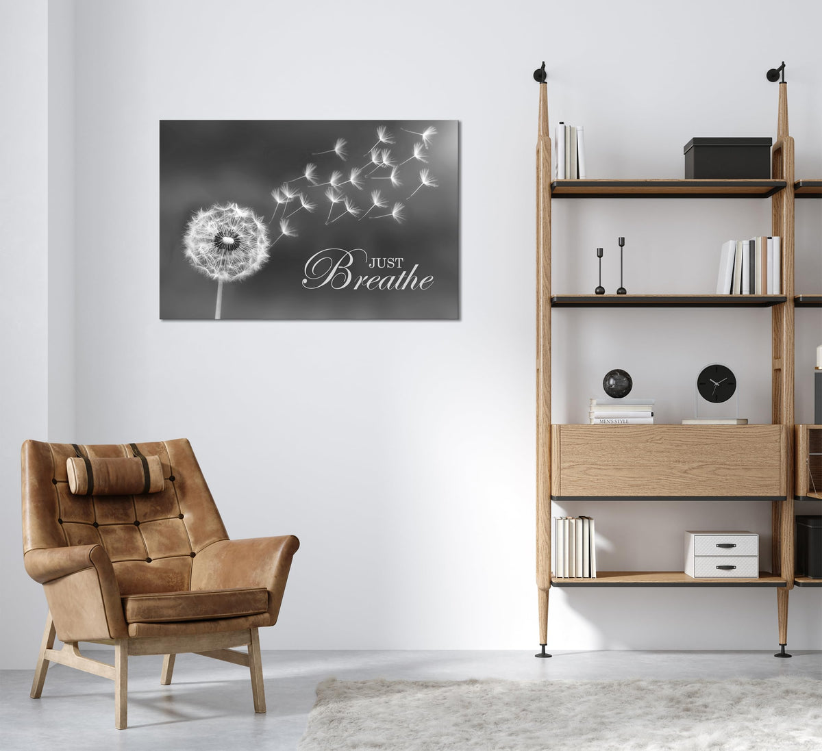 Black and White Dandelion Zen Wall Art Canvas Just Breathe Motivation Positive Picture Art Print for Spa Yoga Meditation Wall Decor Ready to Hang (16"L x 24"W / Dandelion-02)