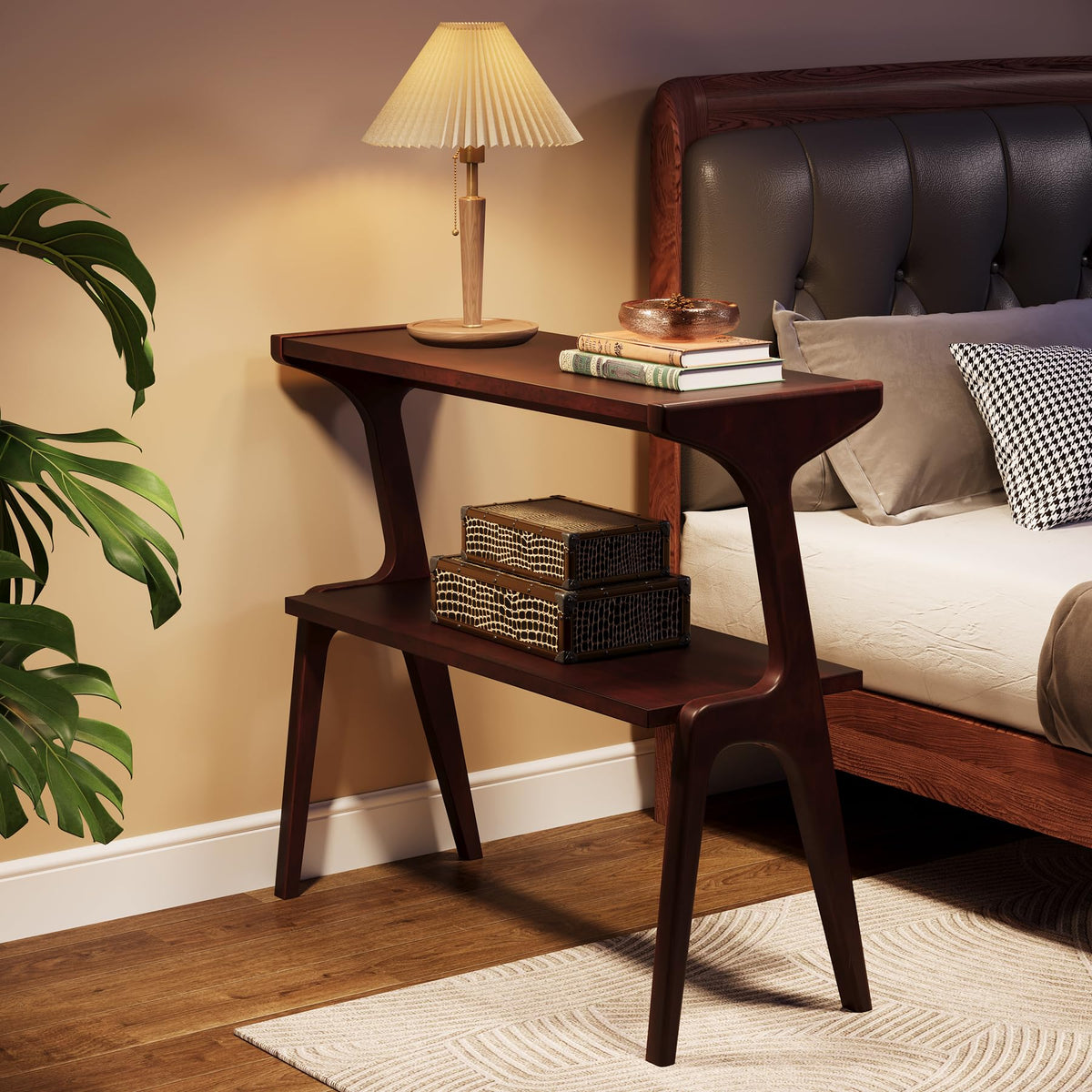 Set of 2 Solid Wood Side Table (Burgundy)
